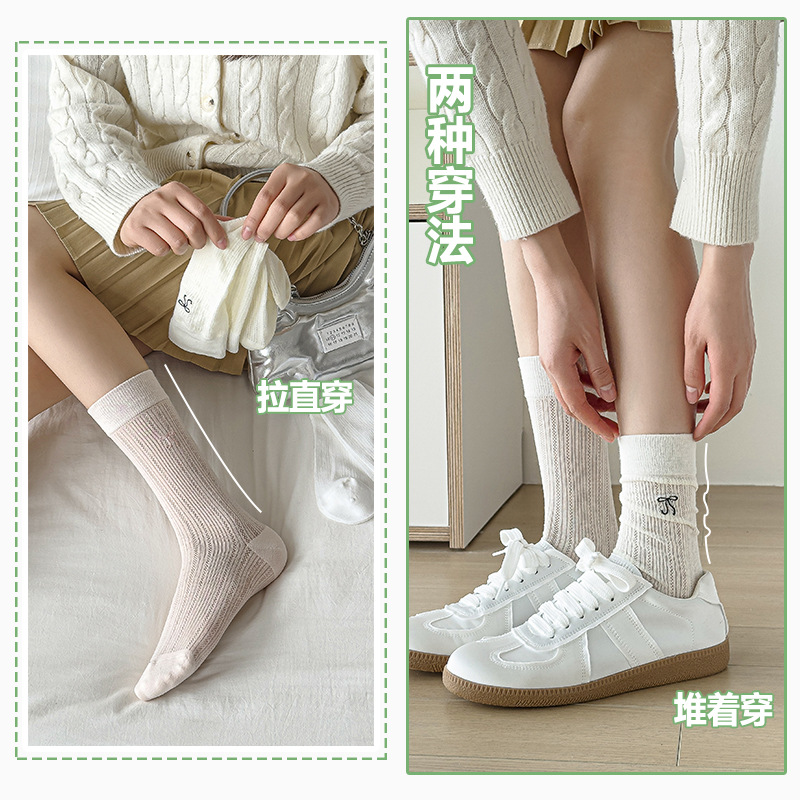 YX pila calcetines mujeres verano delgado estilo ballet arco bordado calcetines de malla transpirable pantorrilla versátil calcetines