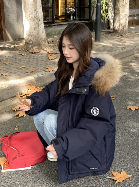 新国标90绒工装派克服羽绒服女中长款小个子加厚外套2025真貉子毛|undefined