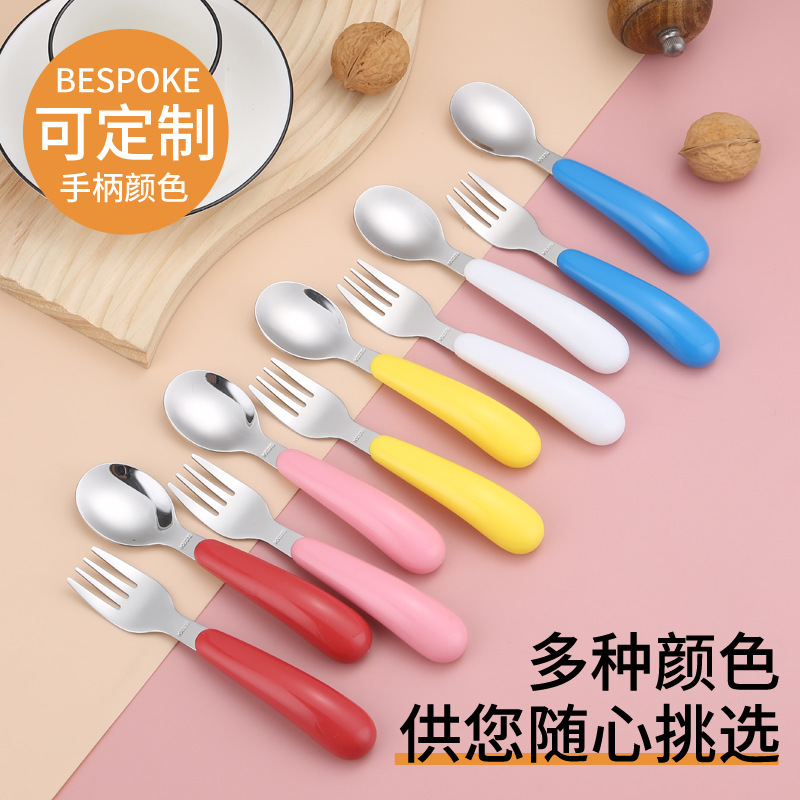304 Stainless Steel Portable Kidsren's Tableware Spoon and Fork Printable Baby Food Supplement Learning Training Eating Spoon and Fork
