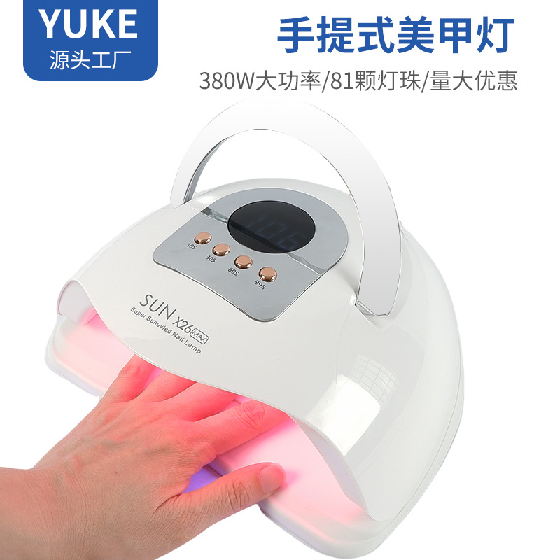 Lámpara de fototerapia de alta potencia de 380W con asa, máquina de uñas inteligente de luz roja, pegamento de esmalte de uñas de secado rápido, lámpara de uñas al por mayor