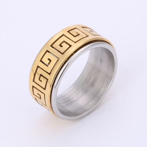 Cross-border simple stainless steel jewelry, rotatable Great Wall pattern ring titanium steel creative handmade ring direct from manufacturer supply