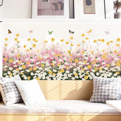 Daisy flowers sofa background wallpaper bedroom pink baby's breath sticker butterfly plant skirting ZDB-2485