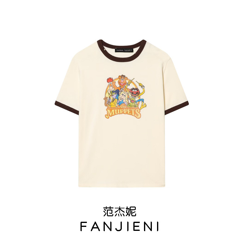 Zr Foreign Trade Wholesale European and American Style Women's Fashion Versatile Disney Big Frog Puppet Show Short Sleeve T-Shirt 5643050