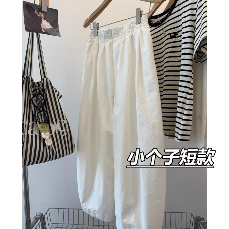 Airy Casual Balloon Pants for Women, Summer Thin Cropped Wide-Leg Washed Cotton Petite Loose Lazy Scimitar Pants XS