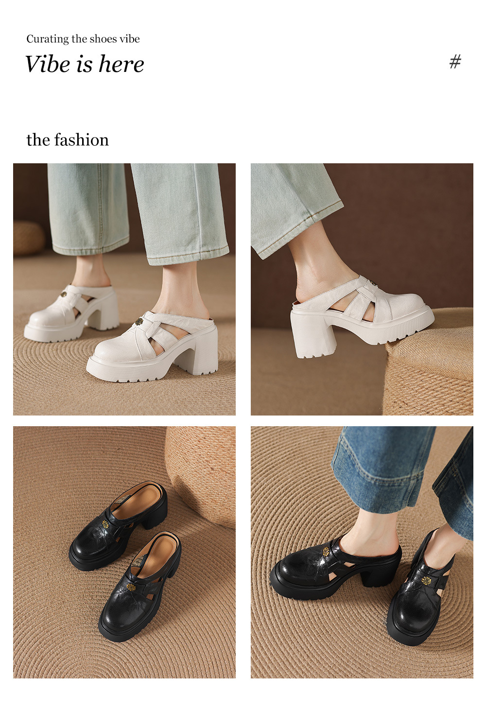 Sandal cao gót nữ mũi kín hở mũi đế dày gót thô 9 cm — màu đen, màu trắng ngà chi tiết 1