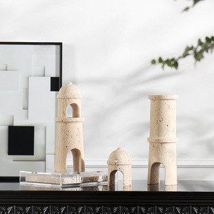 Creative Medieval Yellow Travertine Castle Ornaments Soft Decoration Model Room Living Room Coffee Table Desktop Marble Arch Ornaments