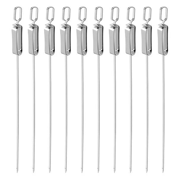 Cross-Border Stainless Steel Barbecue Tool Skewers Bbq Grilled Chicken Wings Needle Flat Metal Grilled Mutton Skewers Bag Set Batch