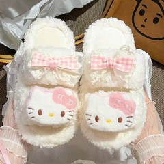 可爱卡通KT猫毛毛拖鞋女2025年新款时尚百搭厚底增高外穿棉拖鞋潮