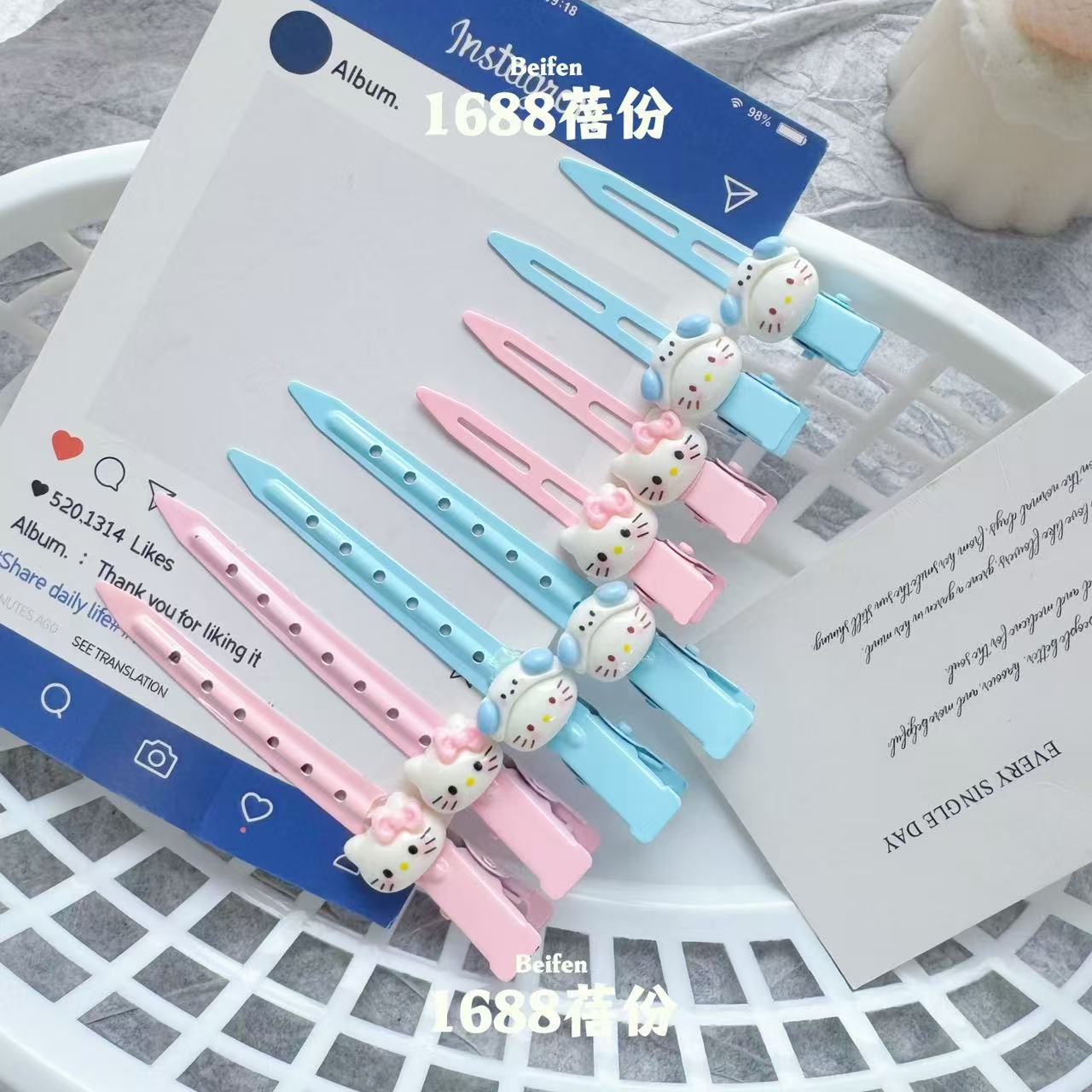 Sweet Cartoon Pink and Blue Cat Seamless Hairpin Side Clip Girly Heart Cute Versatile Duckbill Clip Kidsren's Hair Accessories