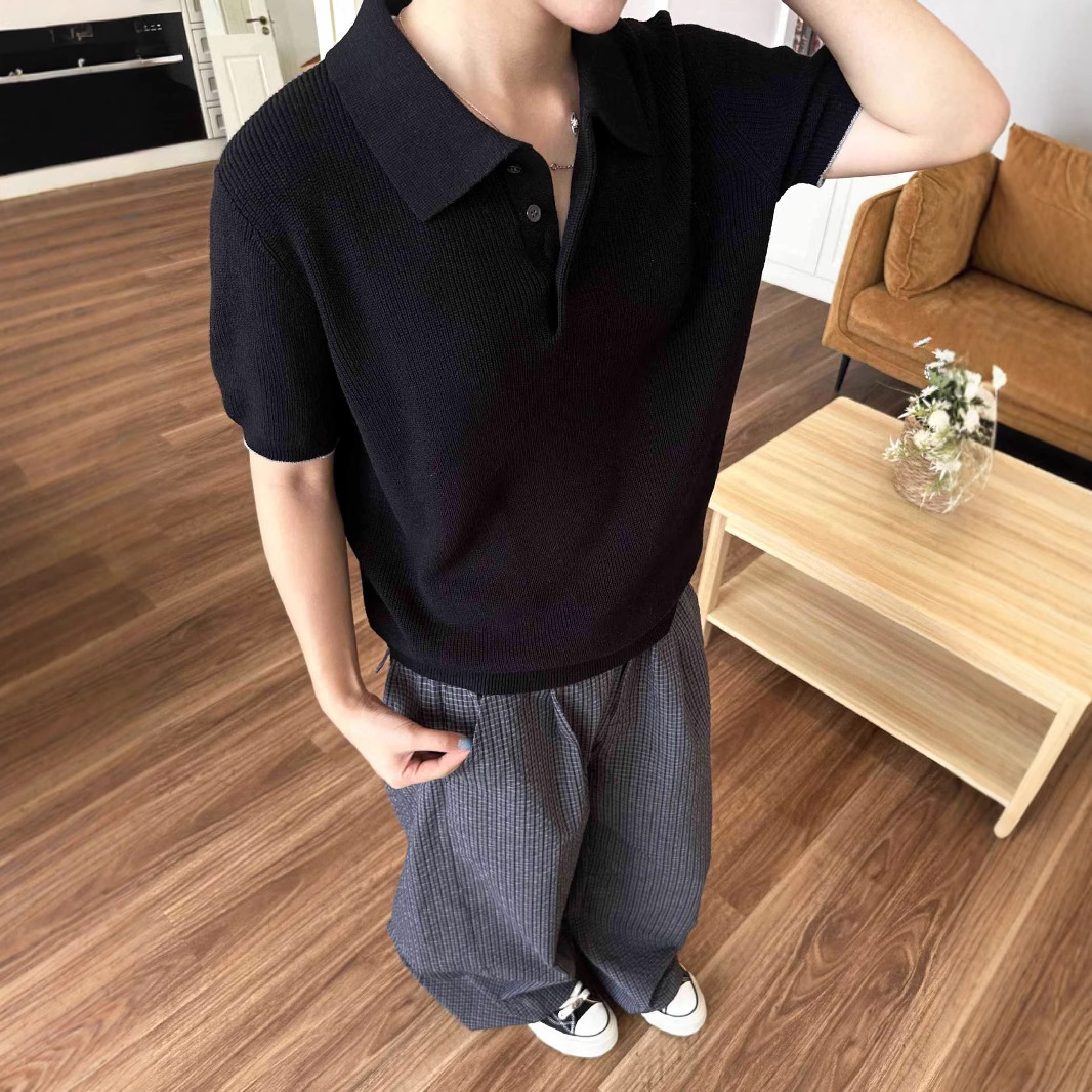 Eme Men's Clothing New Luxury Summer Knitted Cotton Linen Yarn Old Money Relaxed Breathable Polo Short Sleeve Knitwear