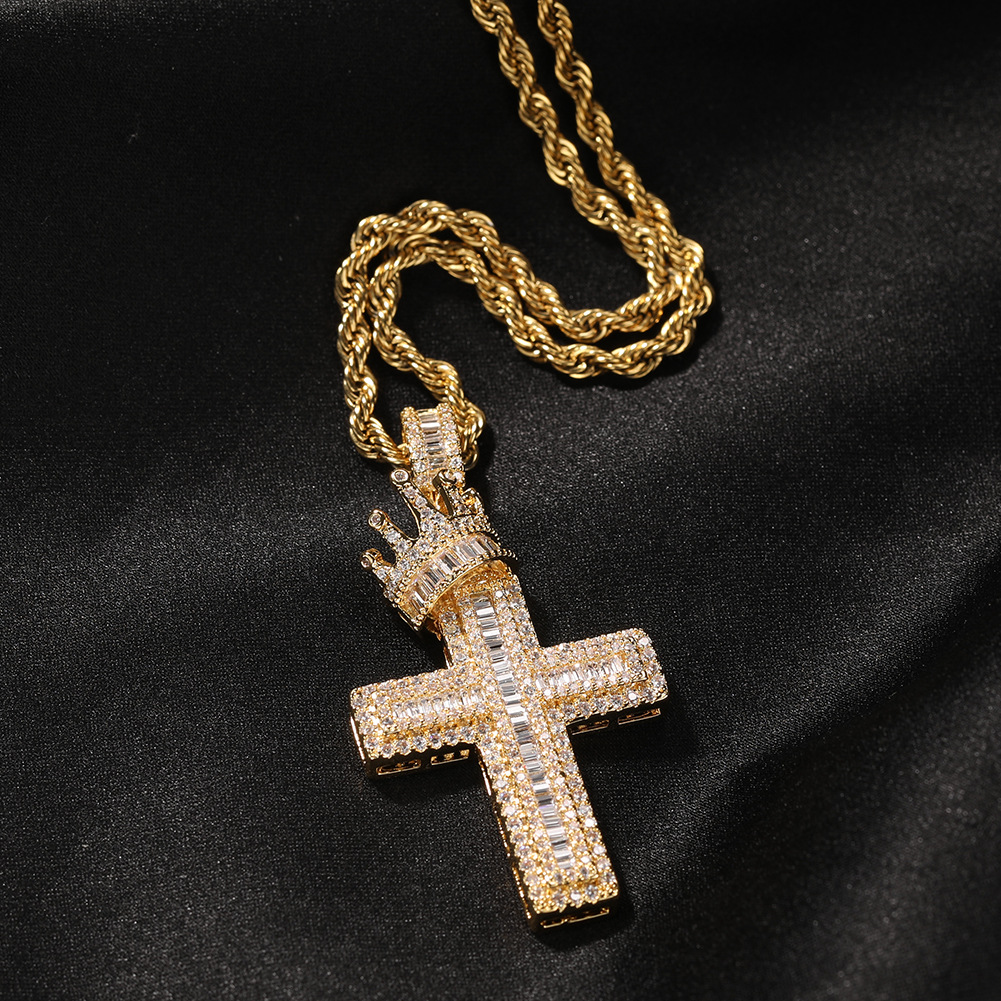 24g Weight Copper Pendant Material Zircon Inlay Material Pendant Necklace Classification 304 Stainless Steel Chain Material Cuban Link Chain Curb Chain, Twisted Rope Chain Chain Type 1 Piece Quantity Casual, Daily, Street Occasion 304 Stainless Steel, Copper Material Cross, Crown Pattern All Seasons Season Men's Gender Inlay Design Hip-Hop, Punk Style Gold, Silver Color Hip-Hop Punk Cross Crown 304 Stainless Steel Copper Inlay Zircon Men's Pendant Necklace Men Pendant Necklaces 10