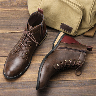 American Style Martin Boots Large Size Cross-border Retro Fashion Men's Single Boots Wooden Heightened Men's Ankle Boots Short Boots