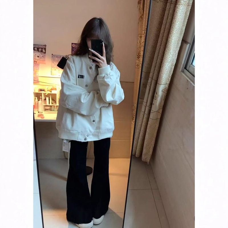 美式复古S型单排扣棒球服外套女秋季设计感小众宽松情侣上衣夹克|undefined