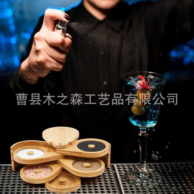 スポット竹製5層調味料ボックス、回転式塩ディッパー、シュガーサイドボックス、ジュースカクテル調味料ボックス、バーテンダーツール|undefined