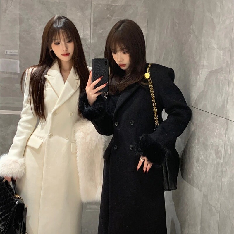 气质名媛中长款收腰呢子西装大衣冬季新款加厚保暖西服毛呢外套女|undefined