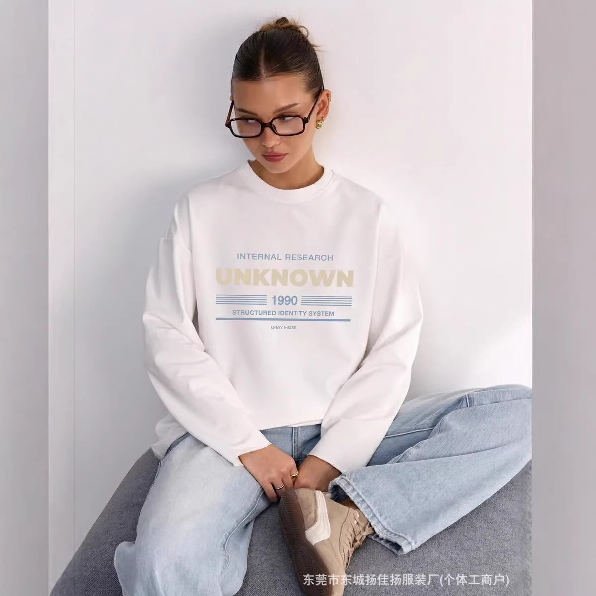 100% Pure Cotton Long-Sleeved T-Shirt, Spring and Autumn European and American Style, New Trendy Versatile Niche Letter Print Loose Top