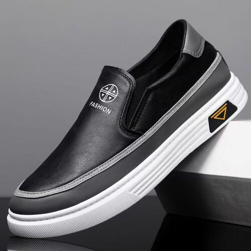 Spring and Autumn New Men's Casual Leather Shoes Slip-On Bean Shoes White Shoes