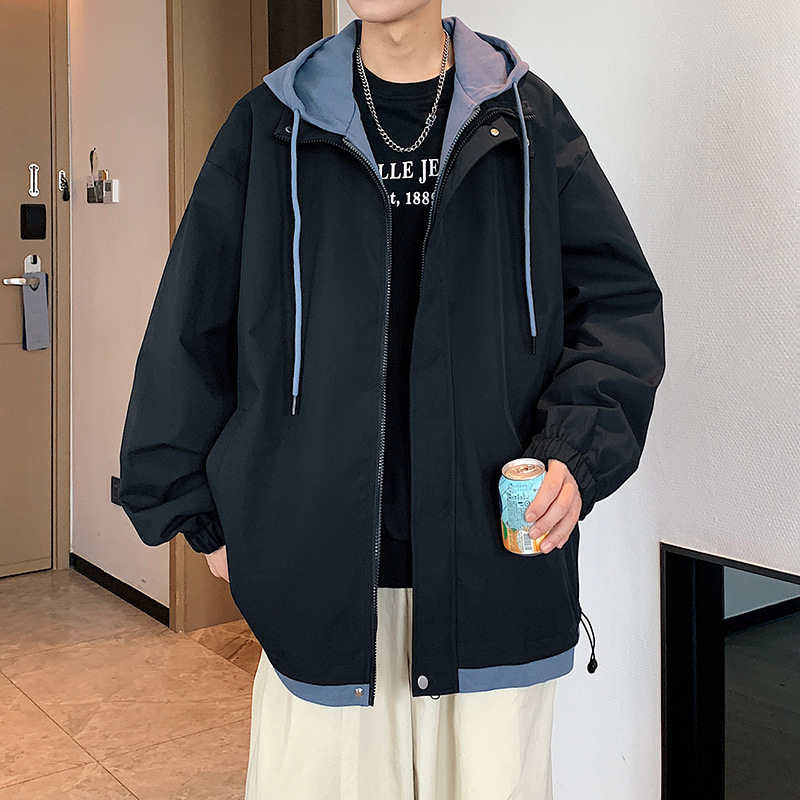 偽ツーピース春の新作超人気インカジュアルメンズ韓国版トレンディな作業服アウトドアジャケットフード付きジャケット|undefined
