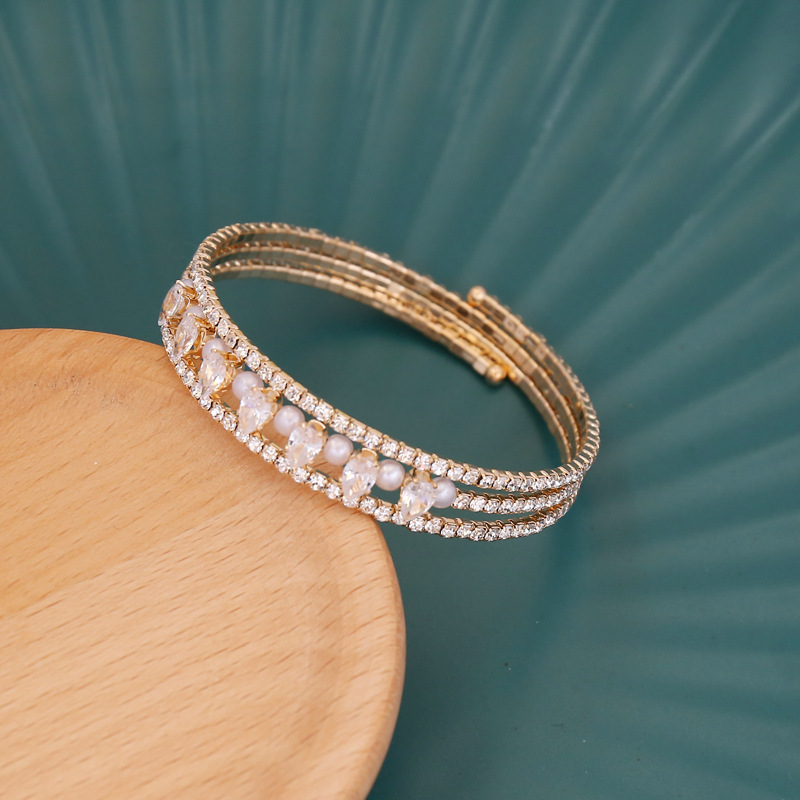 Cross-Border New Arrival Fully Jeweled Loving Heart Five-Pointed Star Elastic Bracelet Female Person