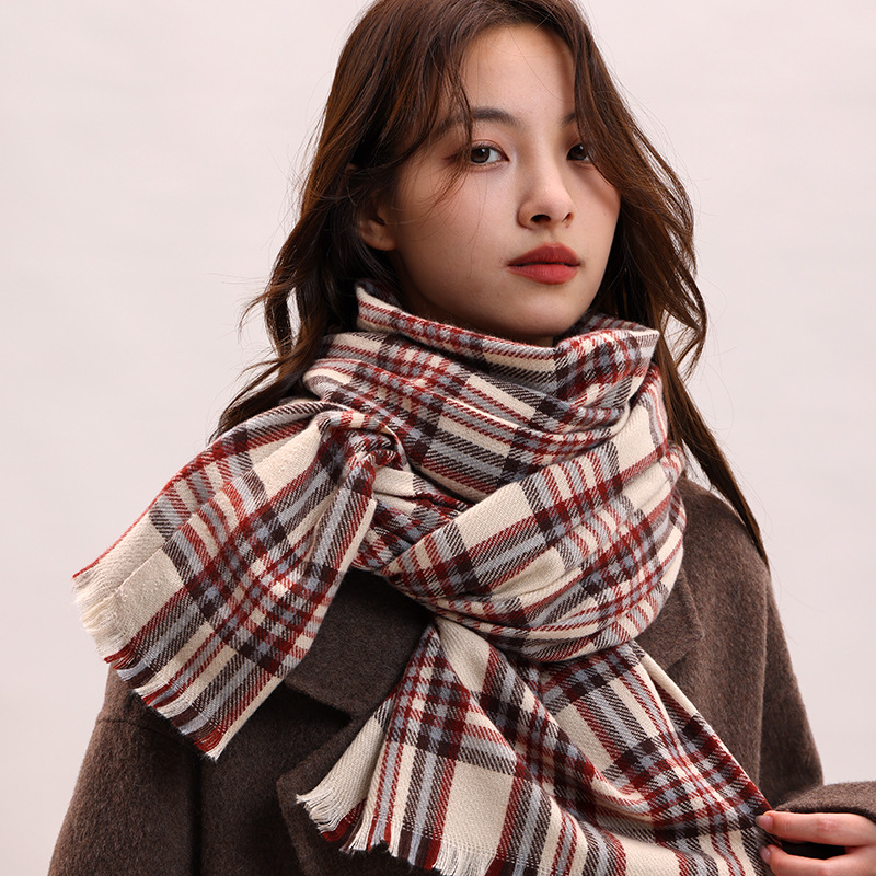 Korean version 2024 new women's autumn and winter warm shawl red checkered high-end atmosphere knitted thick scarf_voghion.com