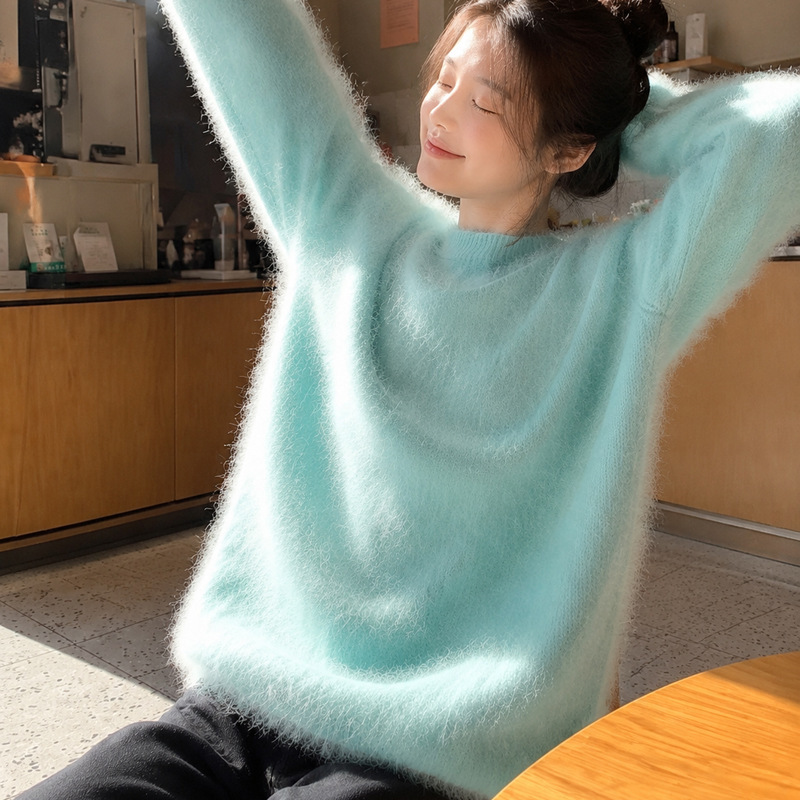Wool sweater in a casual style, brushed wool base layer, new cross-border wool knit pullover sweater, base layer top