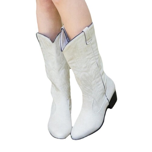 Autumn/Winter New Arrival Independent Store Foreign Trade Plus Size Women's Boots Western Cowboy Heel Ethnic Style Square Toe PU Leather Women's Boots