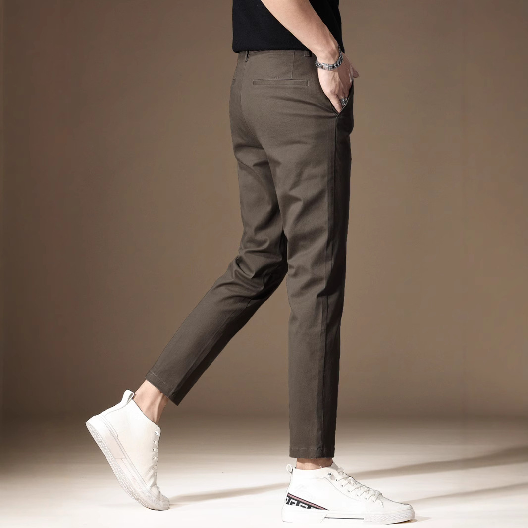 High-End Brown Cropped Dress Pants for Men, Spring and Autumn New Slim Fit Tapered Casual Pants, Men's Business Straight-Leg Trousers