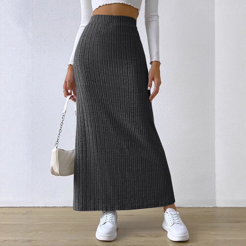 European and American Style American Amazon New 2024 High-Waisted Side Slit Slim Knitted Skirt Women's Fashion Long Skirt