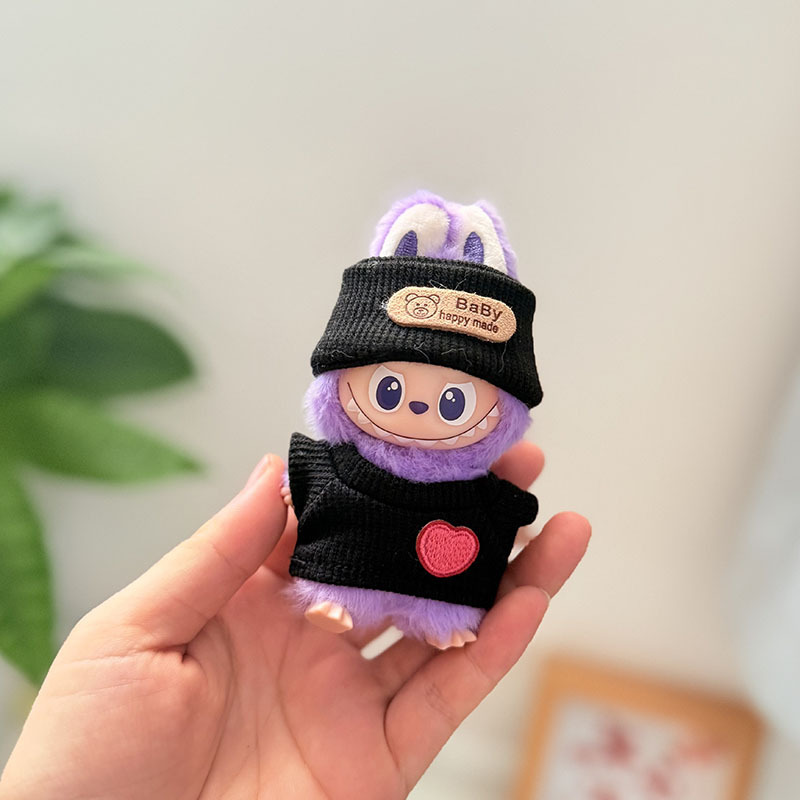 LABUBU4.0心底密码搪胶毛绒挂件小鼻噶公仔衣服白色弹力衫套装|undefined