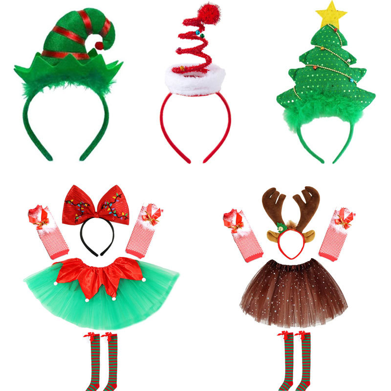 2024 Cross -border Christmas head Antlers Christmas Tree socks parts…