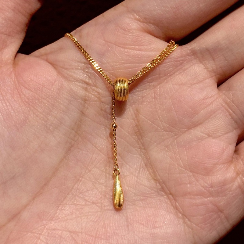 洛神之泪中古拉丝水滴跑环流苏项链女精致高级颈链小众设计锁骨链|undefined