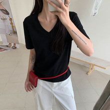 Umi 十三行女装2026夏季新款短袖T恤女士v领显瘦上衣【八色可选】