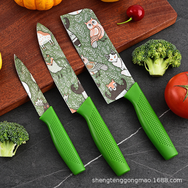 Nuevo cuchillo de cucina de acero inoxidable impresa de venta directa cuchillo de cocina cuchillo de cocina tres piezas