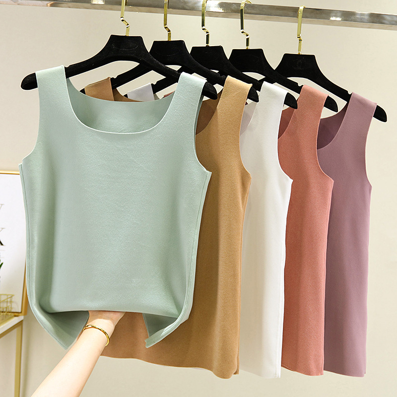 De velvet seamless thermal camisole women's autumn and winter round neck inner wear heating double-sided velvet bottoming shirt vest top