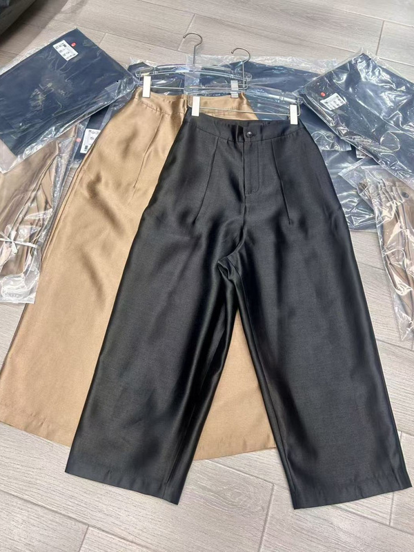 双色丝毛面料秋冬新款纯色简约舒适高腰宽松显瘦百搭九分休闲裤|undefined