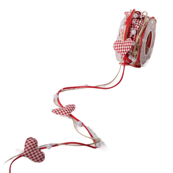 Cross-Border New Handmade Valentine's Day Heart Bead Chain Ribbon Gift Flower Packaging Wedding DIY Decorative Ribbon