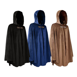 2025 Halloween Men's Hooded Cloak Medieval Vampire Shawl Pirate Robe Old Ranger Costume