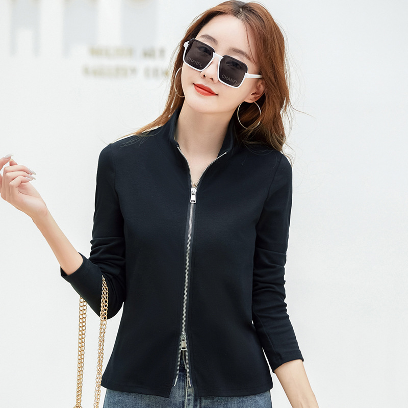 375 Casual Women's Polo Baseball Jacket, 2022 New Style, Double Zipper Cardigan, Autumn and Winter Coat, Trendy