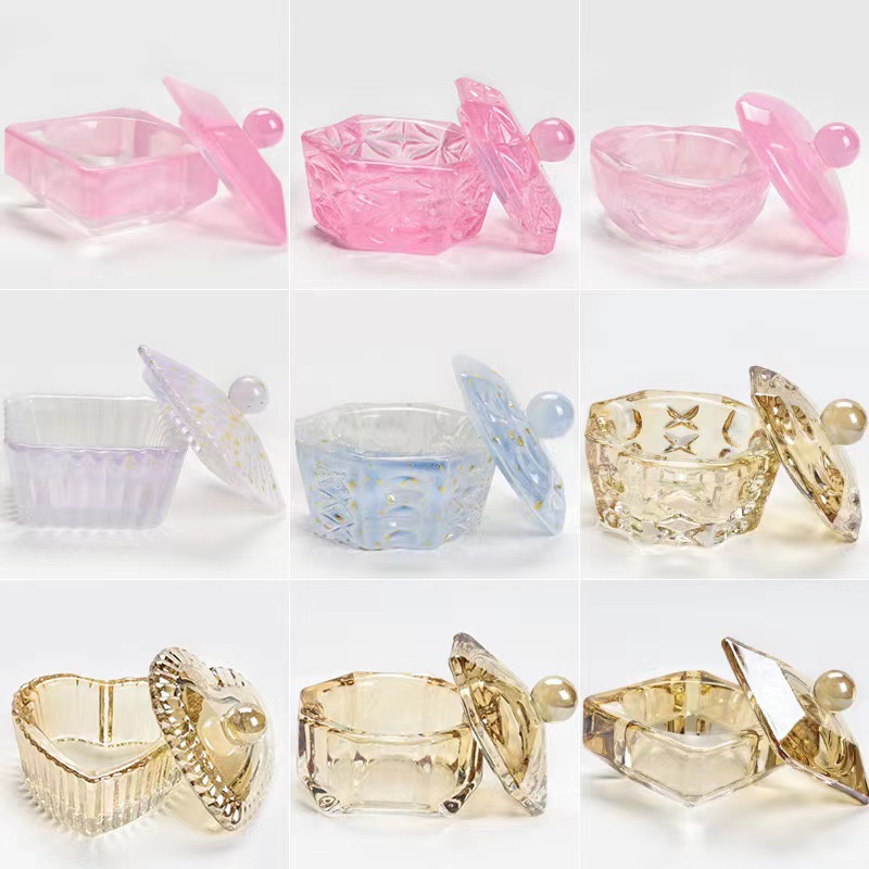 Uña ámbar champán cubierta de cinta de vidrio cristal taza de cristal líquido joyería de forma especial taza de lavado de lápiz especial para manicuras