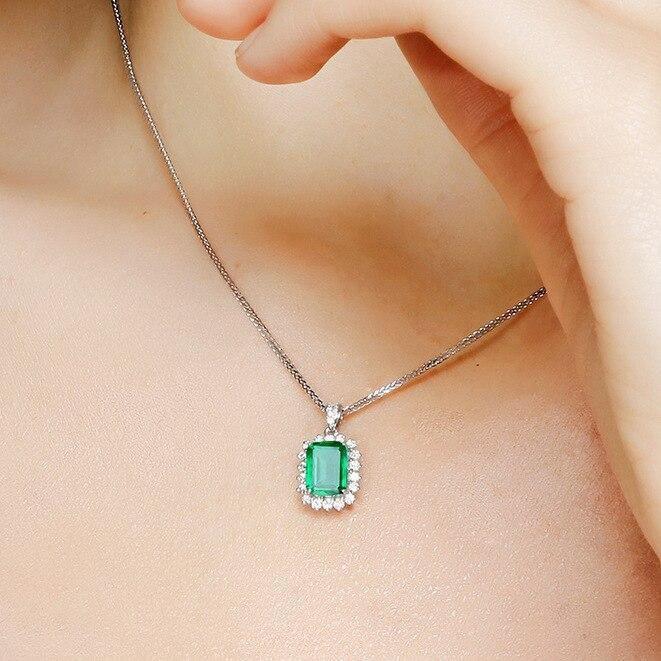 Collar rectangular de zirconia esmeralda colgante mujer joya_voghion.com