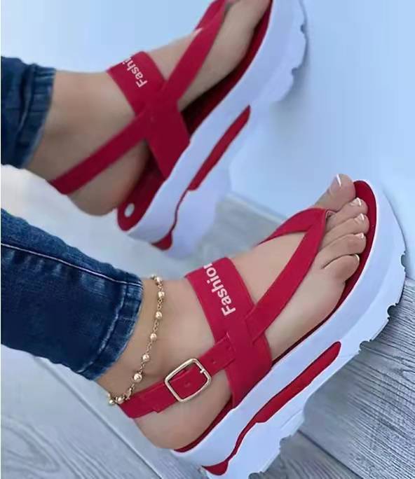 2022 Summer Cross-border Foreign Trade Large Size Wedge Heel Clip Toe Buckle Sandals Women's Southeast Asia New Outer Wear Roman Sandals