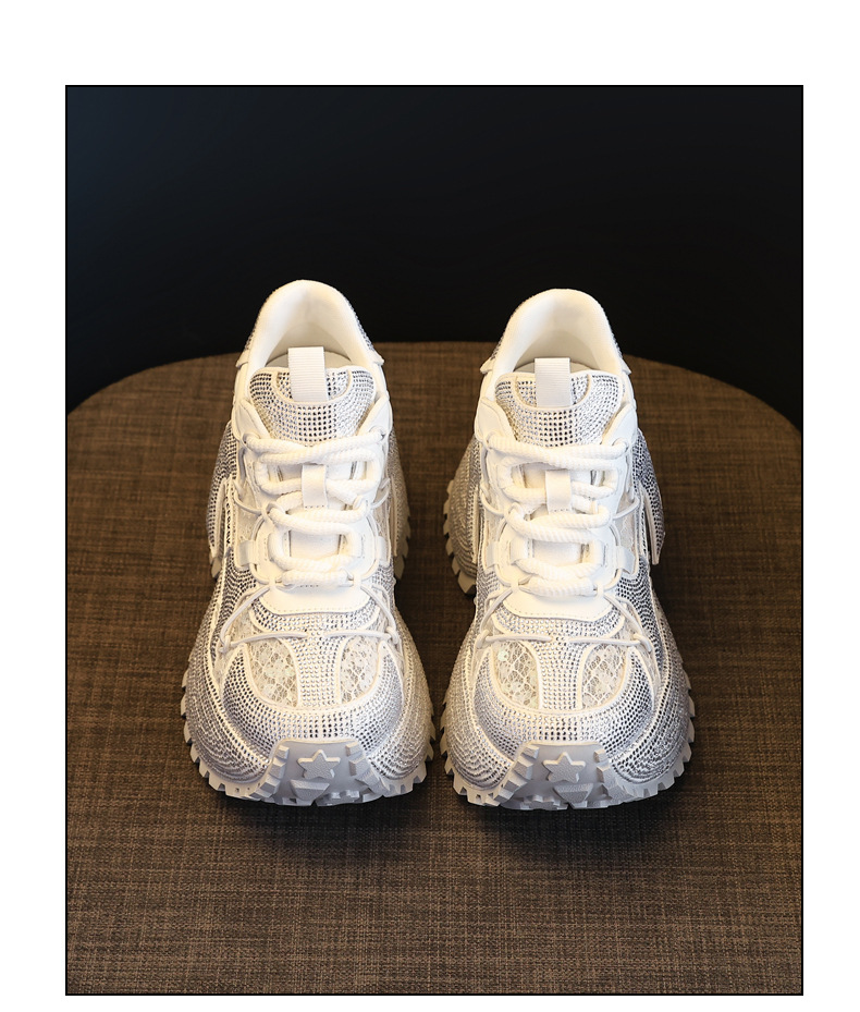 Giày sneaker nữ đế dày tăng chiều cao đính đá lưới thoáng mát — màu đen chi tiết 19