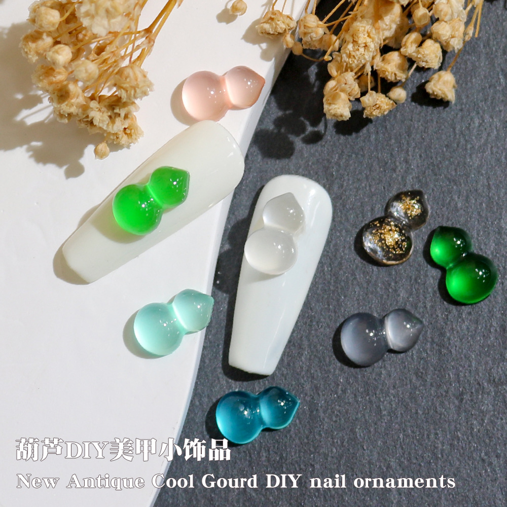 树脂手工发簪配饰配件材料批发葫芦饰品配件戒面平底碎金箔diy