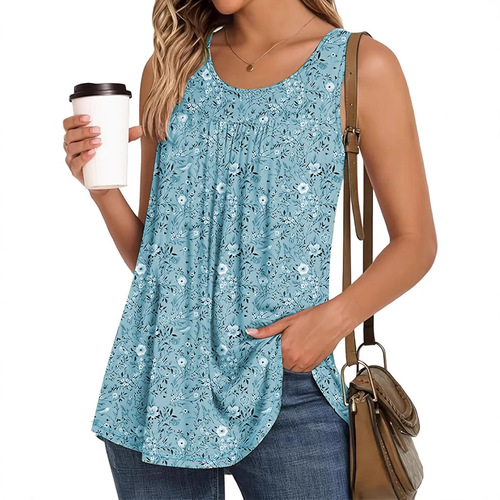 2025 Western and European Fashion Pleated Floral Sleeveless Backless Top