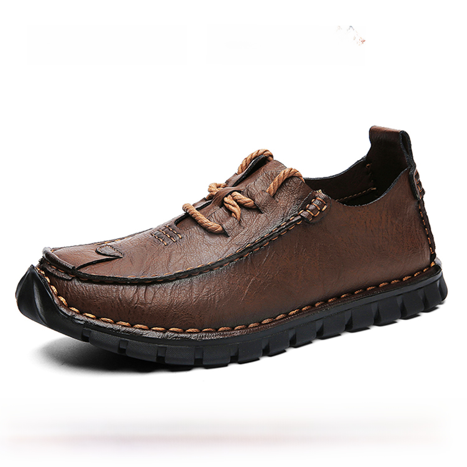 跨境男士皮鞋秋季新款大碼戶外運動防滑系帶軟底男鞋休閒皮鞋