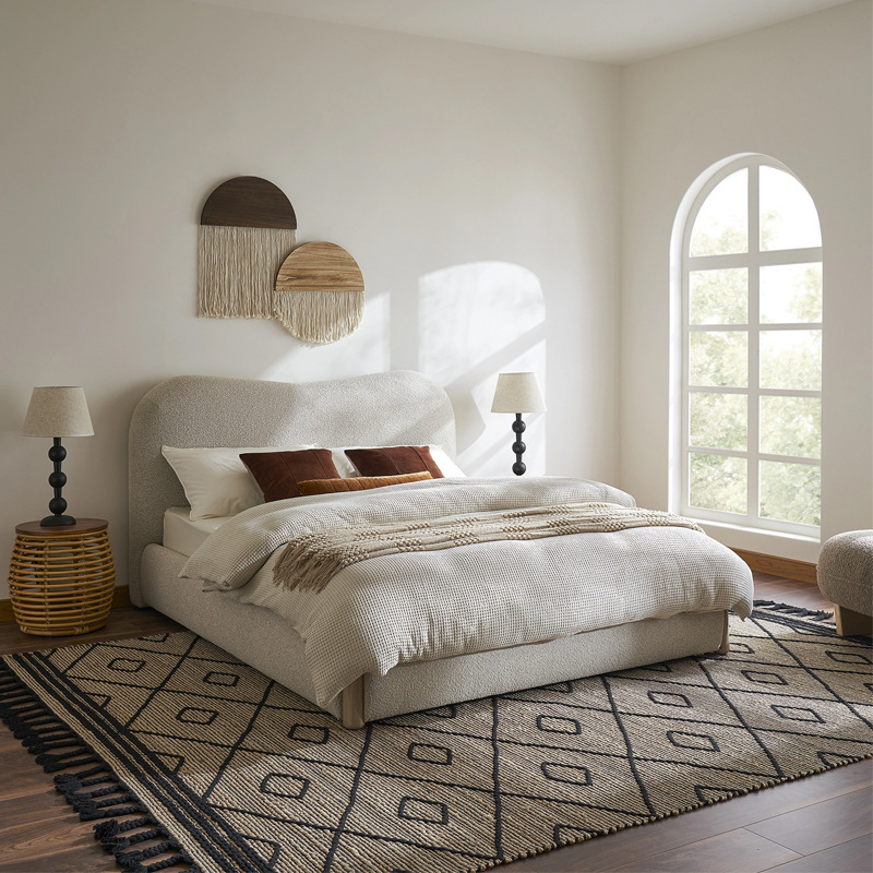 Nordic Lamb Fleece Cream Style Bedroom 1.8 m Fabric Bed French Master Bedroom Hotel Simple Designer Double Bed