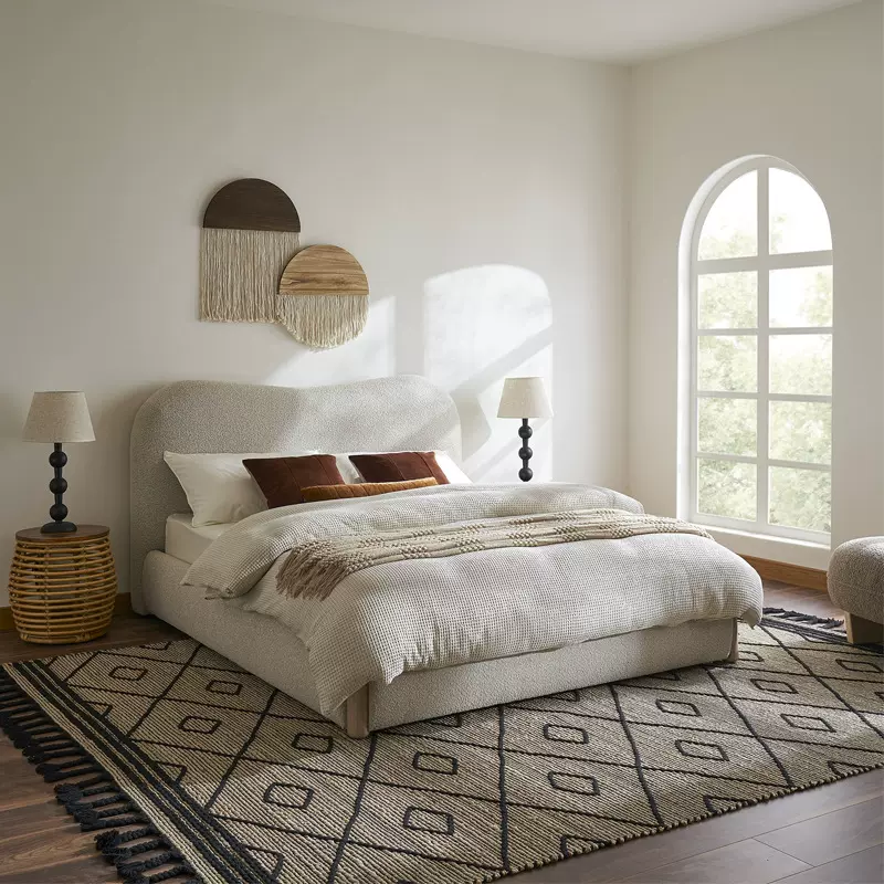 北欧羊羔绒奶油风卧室1.8米布艺床法式主卧酒店简约设计师双人床