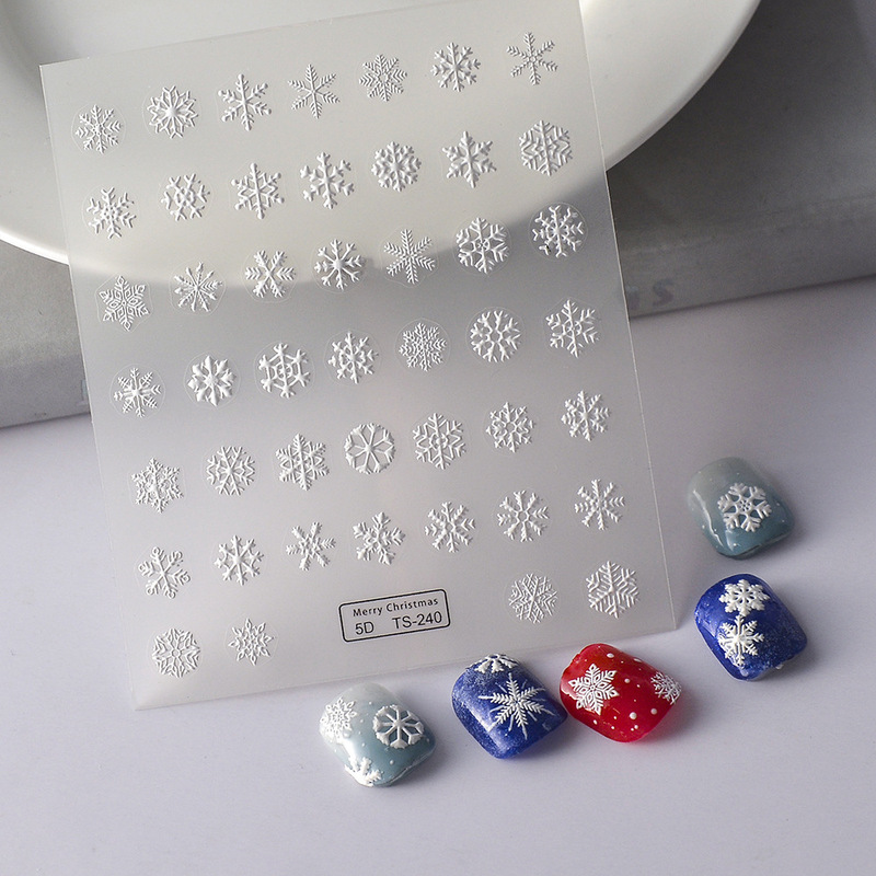 New Craft nail stickers winter Christmas stickers 5d nail stickers three-dimensional ethereal snowflake fake nail stickers factory