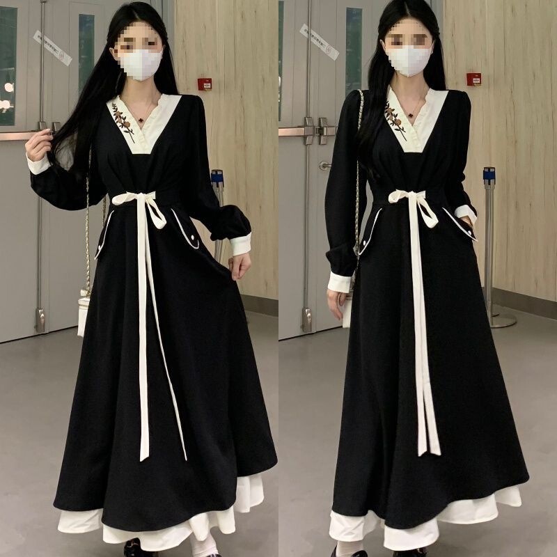 2026 Spring New Slimming New Chinese Style Dress Plus Size A-Line Design with Puff Sleeves Extra Long Casual Wear m 2026 Spring New Slimming New Chinese Style Dress Plus Size A-Line Design with Puff Sleeves Extra Long Casual Wear m