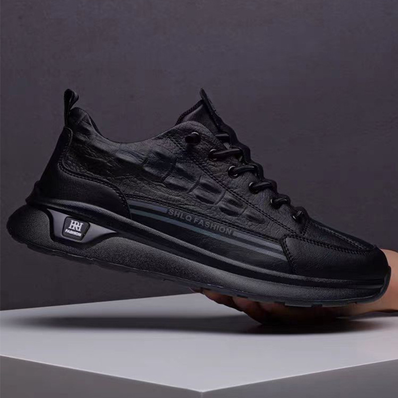 Fashion crocodile pattern casual shoes flying man leather air conditioning shoes men's light luxury shock-absorbing shoes non-slip waterproof clunky shoes